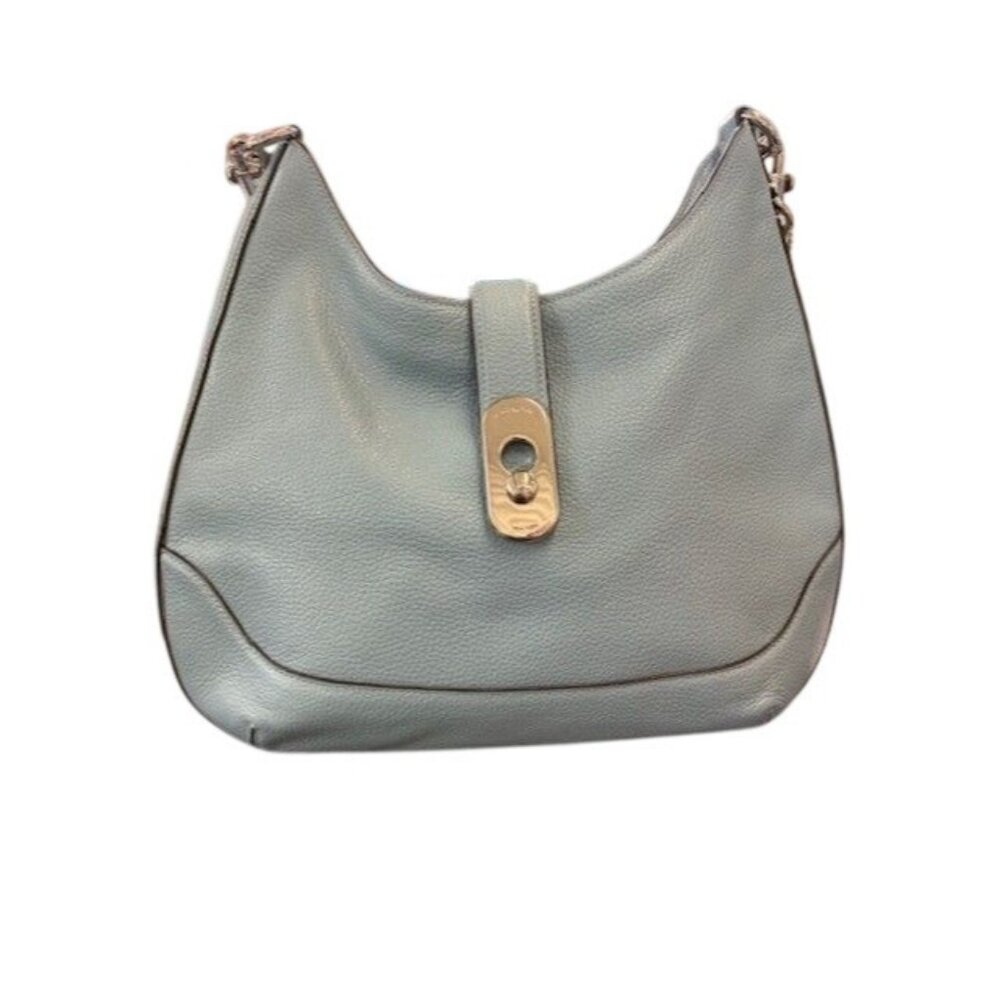 Coach Light Blue Leather Shoulder Bag With Polished Silver Hardware & Adjustable